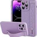 OOK Compatible with iPhone 15 Pro Max Purple Leopard Case with Wrist Strap, Leopard Cheetah TPU Shockproof Protection Slim Silicone Cover with Camera Lens Protection for Women Girls, for 6.7inch