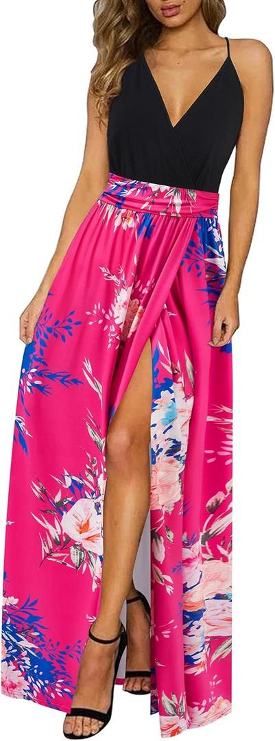 Newshows Women's 2026 Lightweight Summer Wedding Guest Beach Vacation Casual V Neck Split Flowy Maxi Dress (Medium)