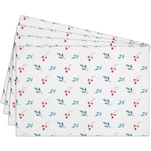 Cotton Linen Waterproof Placemats Set of 4, Berries Dining Mat Table Mats Decor Fabric for Kitchen Dinner Coffee Shop Table, Indoor/Outdoor Washable Wipeable Placemat -N033