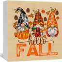 Nitelat Hello Fall Gnomes Wooden Signs, Fall Gnomes Thanksgiving Hello Fall Signs, Rustic Fall Leaves Pumpkin Wood Sign Home Decor, Gnome Fall Decor Signs,Fall Gnomes Decorations for Home
