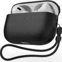 JIELIELE for AirPods Pro 3 Case, Leather Texture Cover Compatible with Airpods Pro 3rd Generation(2025)Full Drop Protective case with Lanyard, Supports Wireless Charging, Front LED Visible Black