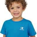 Champion Boys T-Shirt with Embroidered Logo Short Sleeve Crew Neck Cotton Tee Shirts for Kids Limoges Blue (Blue, M)