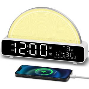 HAODINGMAI Sunrise Alarm Clock Wake Up Light with Sunrise Simulation White Noise Machine Touch Control Bedside Lamps Colors Atmosphere Lamp 30/60/90 Sleep Timer 13 Nature Sounds