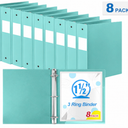 Henoyso 8 Pcs Mint Green 1.5" 3 Ring Plastic Binder Bulk, 1 1/2 Inch Soft Flexible Binders Round Rings, Fits Letter Size 8.5'' x 11'' Paper, Holds 350 Sheets, for School Office (1.5 Inch)