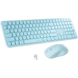UBOTIE Wireless Keyboard and Mouse Combo with 110 Round Keycaps, Power Switch, and Scissor-Switch Typing Feel Ideal for Office Use(Blue)