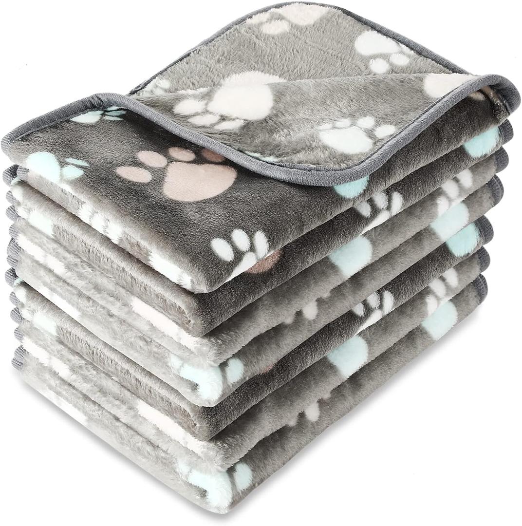 Tatuo 4 Pcs Dog Blanket for Pet Puppy Teething Toys Paw Print Fleece Blanket for Pet Cat Soft Warm Sleep Mat Guinea Pig Cage Mat(Small(24 x 16 Inch),Dark Gray)