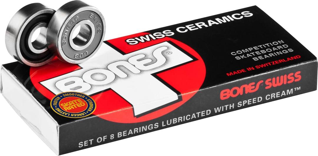 Bones Swiss Ceramic Skateboard Bearings 8 Pack (2 x 0.5 x 2, Multi)