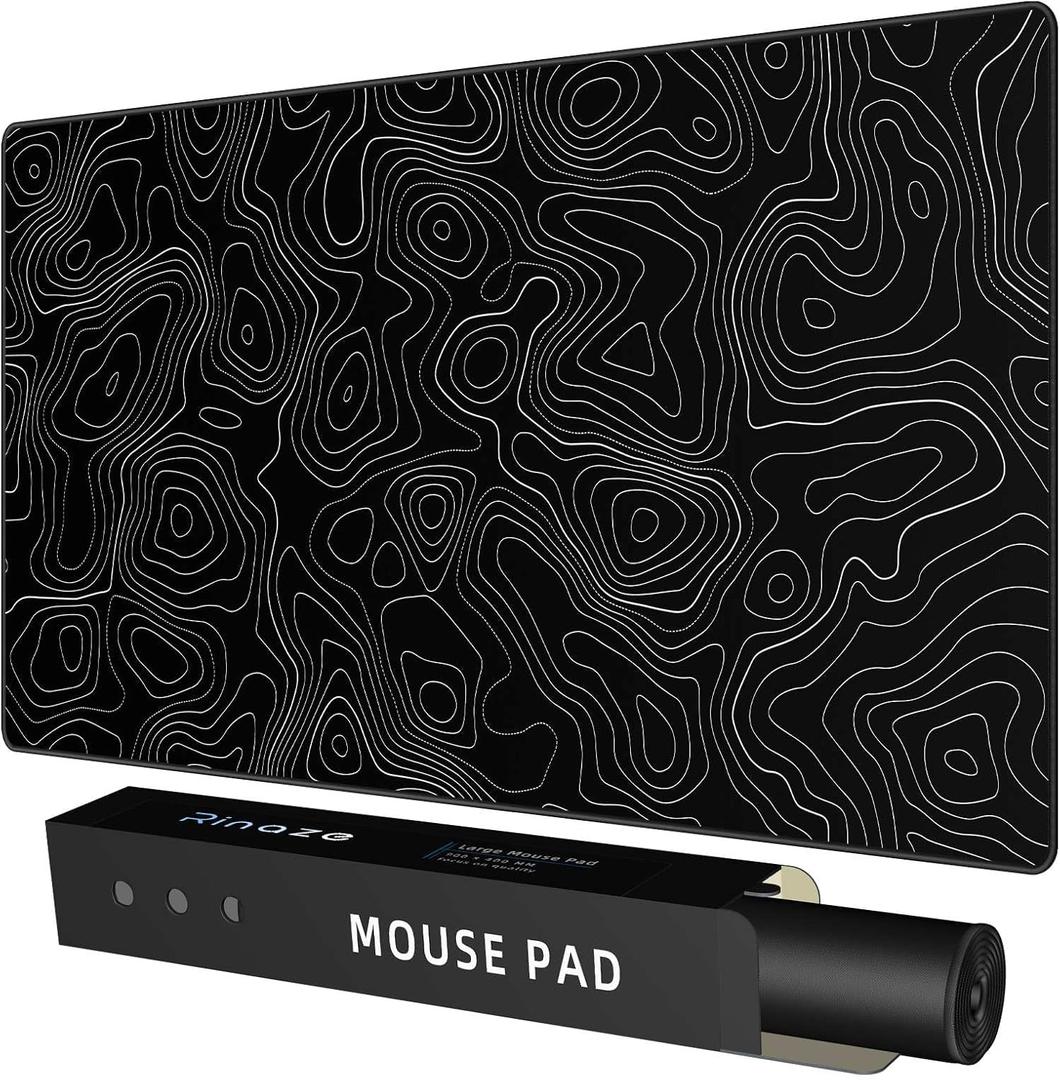Rinaze Extra Large Gaming Mouse Pad with Black Topographic, XXL Mousepad, Big Mouse Mat Desk Pad, Non Slip Keyboard Pad for Gaming Computer Laptop PC Office Desk Accessories