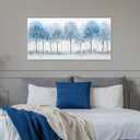 Forest Wall Art Blue and White Misty Trees Landscape Artwork 24"x48", 24L" x 48W"