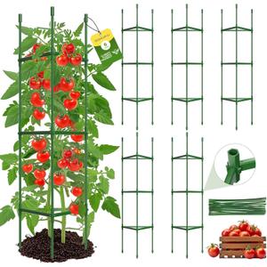 6 Pack Tomato Cages for Garden,Up to 51.2Inch Tomato Cage Trellis-Upgraded Hexagon Connector,Heavy Duty Adjustable Tomato Stake Support for Raised Garden Bed