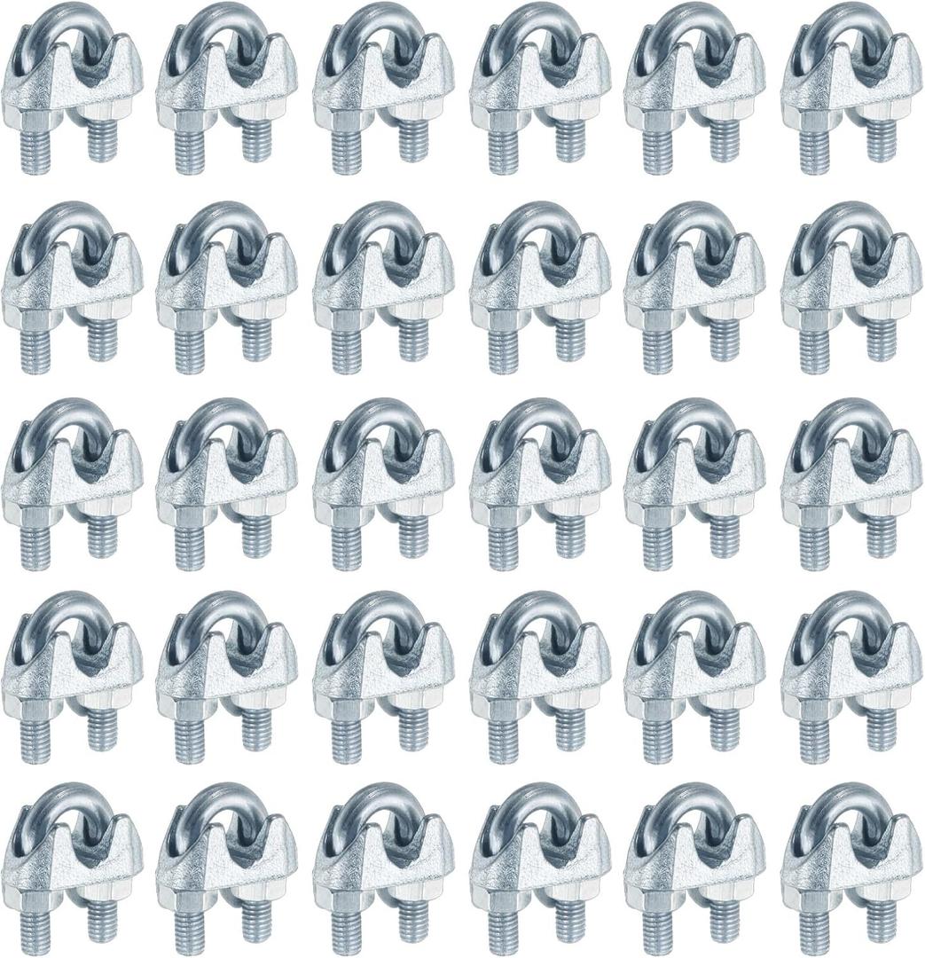 uxcell 50 Pcs M6 Steel Wire Rope Clip Clamps, 1/4" Wire Rope U-Bolt Cable Clamps Saddle Fastener for Wire Rope Rigging Tent Rope Guardrail System