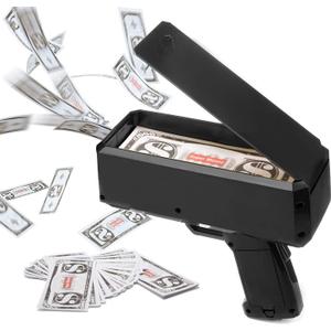 Black Money Gun Shooter Handheld Cash Money Gun Spraying Machine Money Dispenser with 100pcs Bills Loading Capacity Prop Gun for Birthday Wedding Party, Night Club