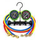 HVAC Manifold Gauge Set with 5FT Hoses, (PSI F) A2L Compatible, Fits R32 R454B R410A R22 Refrigerant, Precision Pressure & Temperature Dial, Forged Brass Body with Needle Valve