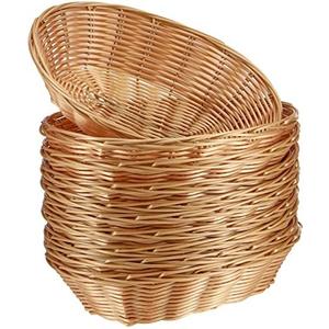 SINJEUN 20 Pack Wicker Bread Basket, Handwoven Oval Plastic Basket, Woven Tabletop Fruit Vegetables Food Serving Basket for Home, Kitchen, Restaurant, Light Brown