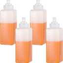 4 Pack 1 QT Large Condiment Squeeze Bottle for Sauses, 34oz Wide Mouth Liquids Dispenser Bottles with Lid, For Ketchup, Taco, Marinara, Pasta, BBQ, Spaghetti, Tomato Sauce, Restaurant-Grade Design