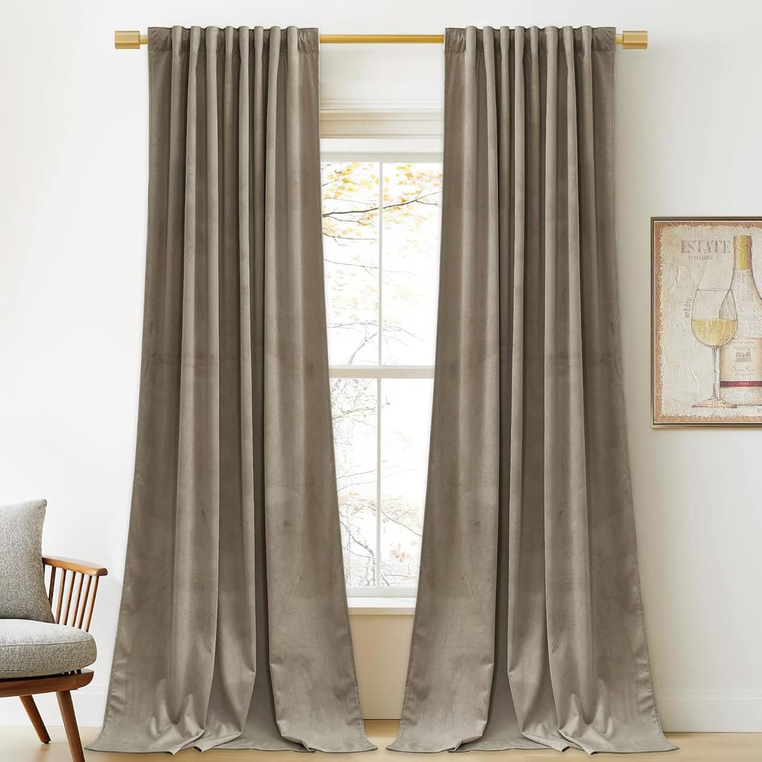 StangH Camel Beige Velvet Curtains 90 inches Long - Neutral Earth Tone Modern Classic Luxury Decor Energy Efficient Pravicy Protect Drapes for Office/Bedroom/Sliding Door, W52 x L90, 2 Panels