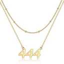 ZOEXUE S925 Sterling Silver/18k Gold 444 Angel Number Necklace Layering for Women Gold 444 Pendant Choker Chain Necklace Inspirational Numerology Jewelry Gift for Her