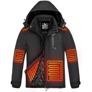 Kungf Heated Jackets for Men with 7.4V 16000 Rechargeable Pack, Winter Electric Outdoor Soft Heated Coat with Detachable Hood, L