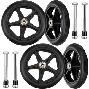 Covzoe 4 Pack Walker Wheels Replacement, 6 Inch Anti-Slip Solid Roller Wheels for Walkers, Heavy-Duty Office Wheelchair Front Wheel Accessories, Hub for Wheelchairs Rollators Walkers
