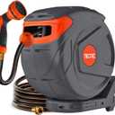 Retractable Garden Water Hose 82ft 1/2 inch, Wall Mounted Hose Reel with Automatic Rewind System, Any-Length Lock & Spray Nozzle for Efficient Yard Work
