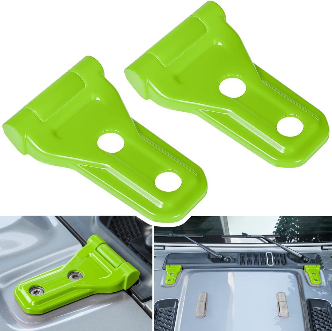 Front Engine Hood Hinge Cover Trim Exterior Accessories Decoration for 2018-2024 Jeep Wrangler JL JLU Unlimited Sports Freedom Sahara Rubicon Gladiator JT 2-Door & 4-Door (Green 2PCS)