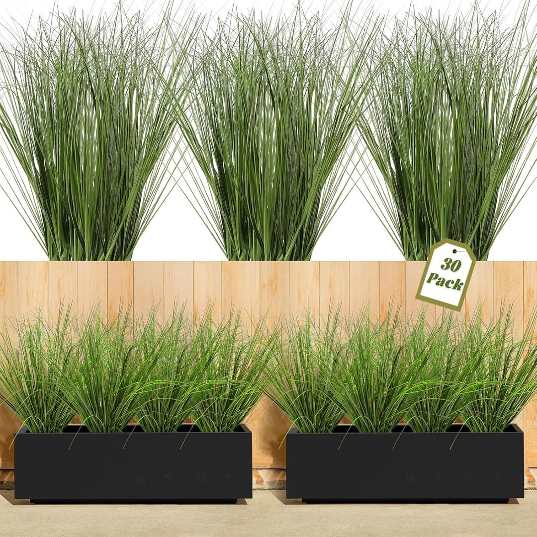 30PCS Artificial Plants Outdoor Planters Fake Grass Filler Decor Faux Tall Shrubs Wheat Greenery Stems UV Resistant Onion for Outside Indoor Vase Pots Home Decor, Green