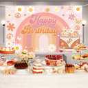 Groovy Birthday Banner for Retro Hippie Birthday Party Decorations Girls Daisy Flower Boho Rainbow Theme Photoshoot Backdrops 70.8 x 43.3 Inch