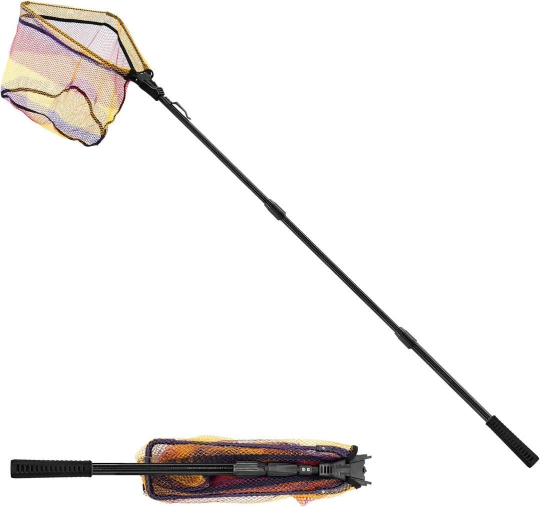 SANLIKE Telescopic Foldable Fishing Landing Net, 98.4in Fiberglass Handle with Rubber Coated Mesh, Aluminum Hoop for Freshwater Saltwater Bass Fishing
