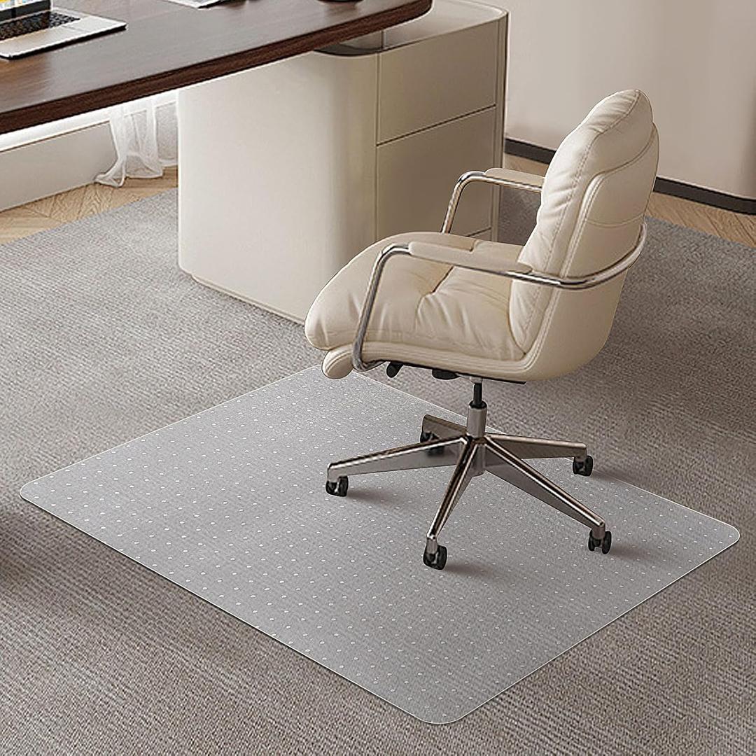 SHAREWIN Office Chair Mat for Carpet Floors, Desk Mats 48"X30" for Rolling Desk on Low Pile Carpets, Rectangle Computer Gaming Plastic Floor Mats for Office Chair on Carpet, Flat Without Curling