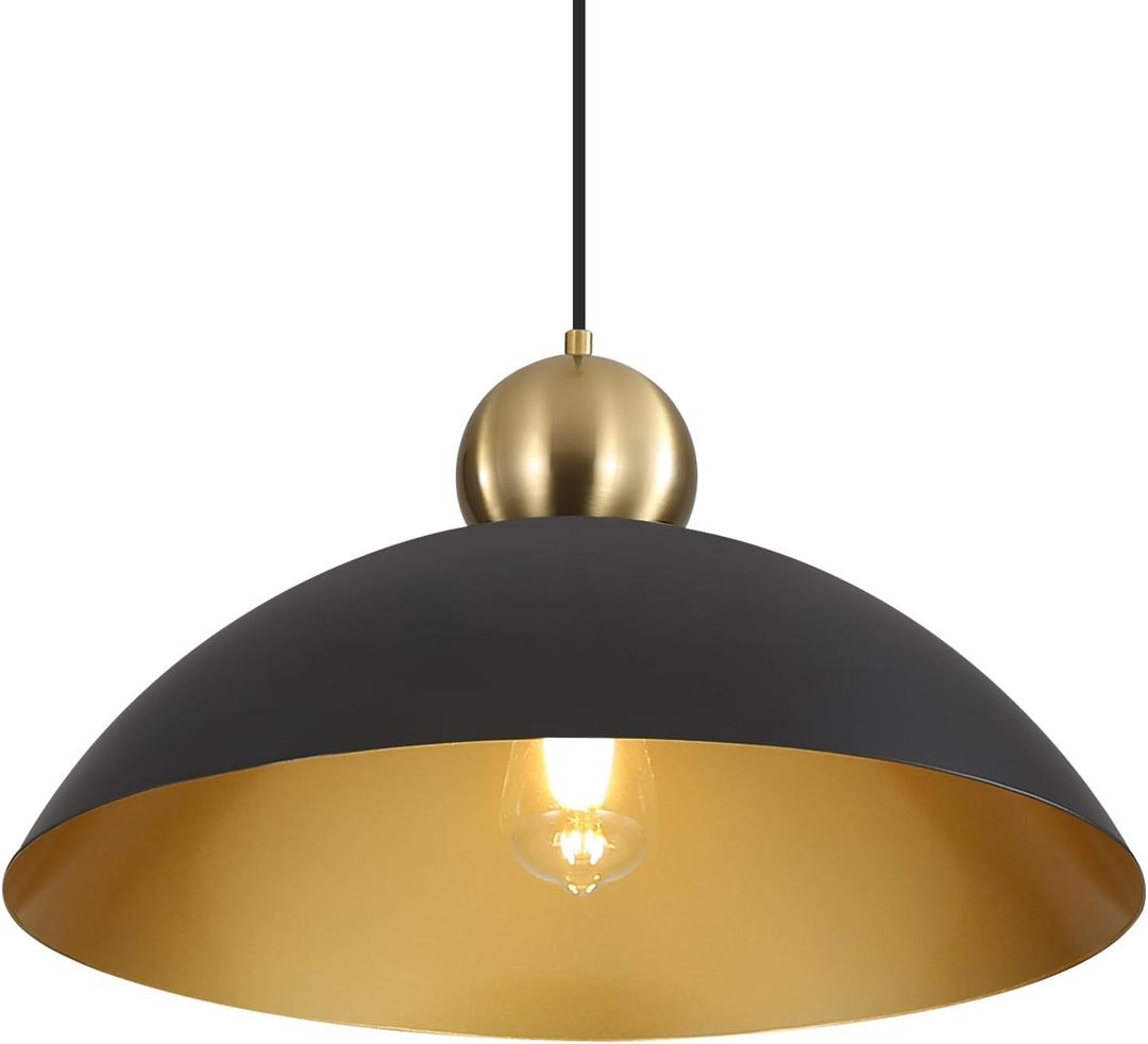 18 Inch Large Pendant Lights Kitchen Island Farmhouse Pendant Light with Adjustable Black Dome Hanging Light Fixtures for Over Sink Dining Room Bedroom Hallway, ETL Listed
