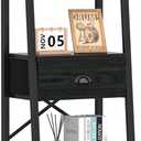 Furologee 5 Tier Bookshelf, Ladder Shelf with Drawer, Tall and Narrow Bookcase, Storage Shelves Organizer,Industrial Display Standing Units for Bathroom,Kitchen,Bedroom,Living Room,Black Oak