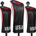 Golf Club Head Covers,4pcs or 1pc USA Golf Head Covers for Woods and Driver Fairway Hybrid - PU Leather Mallet Blade Putter for Men Women Golf Enthusiast