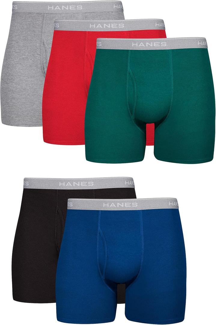 Hanes Men's Underwear Boxer Briefs Pack, Cool & Breathable Cotton Moisture-Wicking Underwear for Men, No Ride Up (Medium, Blue/Green/Red - 5 Pack)