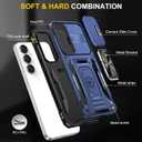 Ezanmull for Samsung Galaxy S24 FE Case with Slide Camera Cover + Screen Protector(2 Packs), Rotated Ring Kickstand Military Grade Shockproof Protective Cover for Samsung Galaxy S24 FE (Dark Blue)