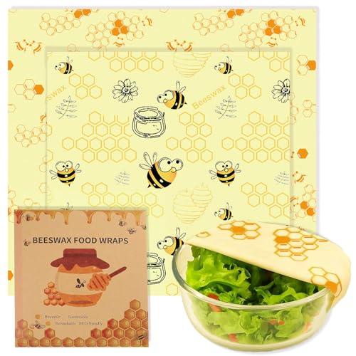 2 PCS Reusable Beeswax Wraps 14 x 13 Inch & 11 x 10 Inch Beeswax Sandwich Wraps for Food Eco-Friendly Sustainable Food Storage Wraps