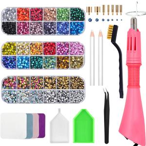 Bedazzler Kit with Rhinestones, Hot Fixed Gems Craft Applicator - Diamond Painting Pen, Wax Pencil, Tweezers, Tray, Cleaning Brush, Picker Rhinestones Crystals for DIY Clothes Shoes