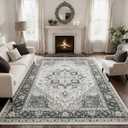 Washable 8X10 Area Rugs for Living Room, Soft Low Pile Vintage Rugs with Non Slip Rubber Backing, Boho Large Carpet for Bedroom, Dining Room, Farmhouse, Nursery, Home Office