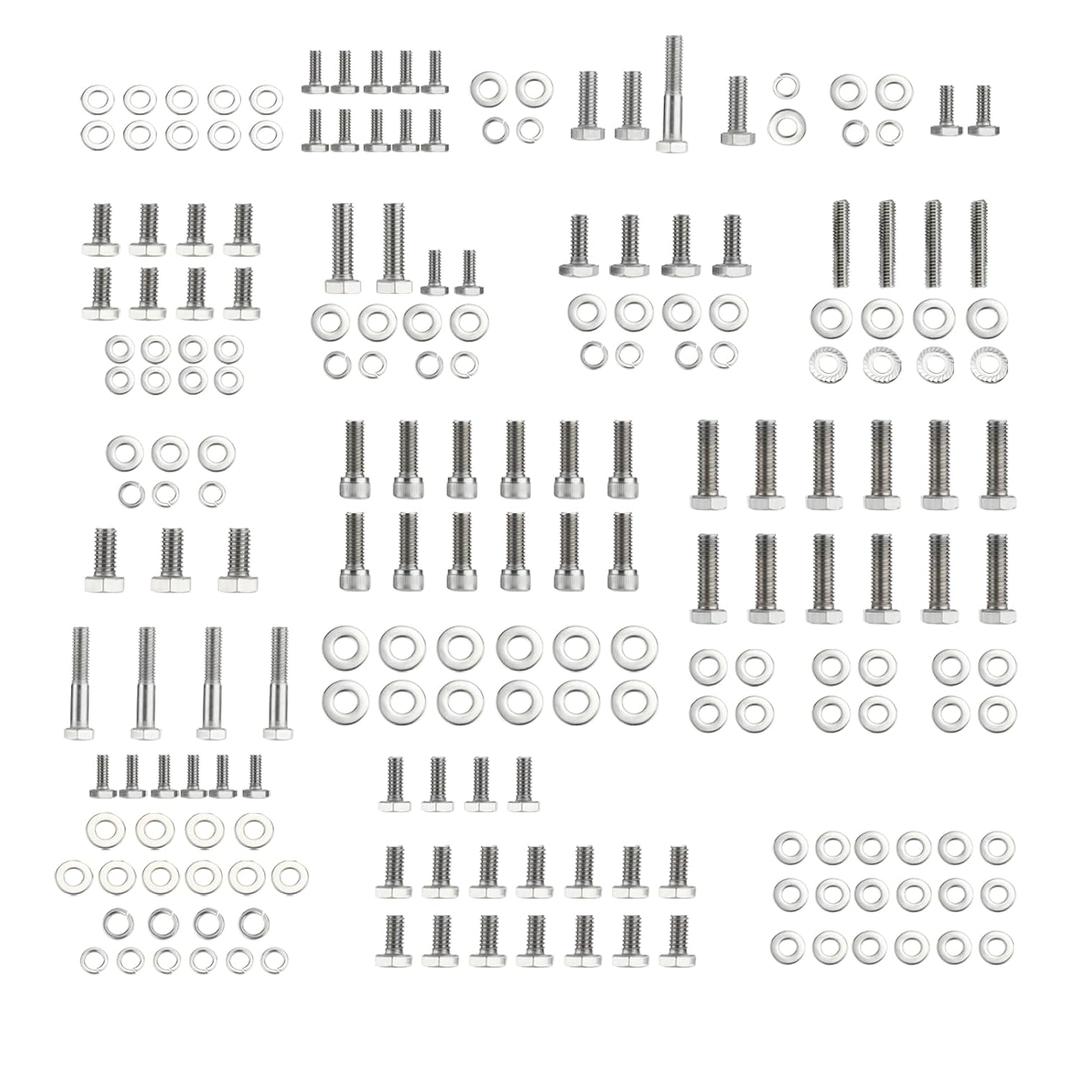 Small Block Engine Hex Bolt Kit Fit for Chevy 265 283 302 305 307 327 350 400 SBC Engine; 304 Stainless Steel Bolts-(211 Pcs Nuts&Bolts)