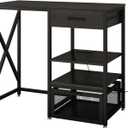 METYERRY Kitchen Bakers Rack with Power Outlet, Microwave Stand with Drawer, Mini Fridge Stand with Adjustable Shelves,Mini Fridge Cabinet Suitable for Dining Room, Dorm,Home, Black