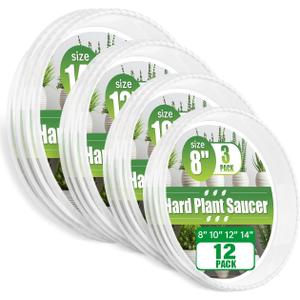 RooTrimmer 12 Pack Clear Plant Saucers for Pots,8" 10" 12" 14 Inch Assorted Sizes,Heavy Duty Thick Plastic Drip Trays,Indoor Outdoor Flower Pot Trays for Floor Protection(3 of Each Size)
