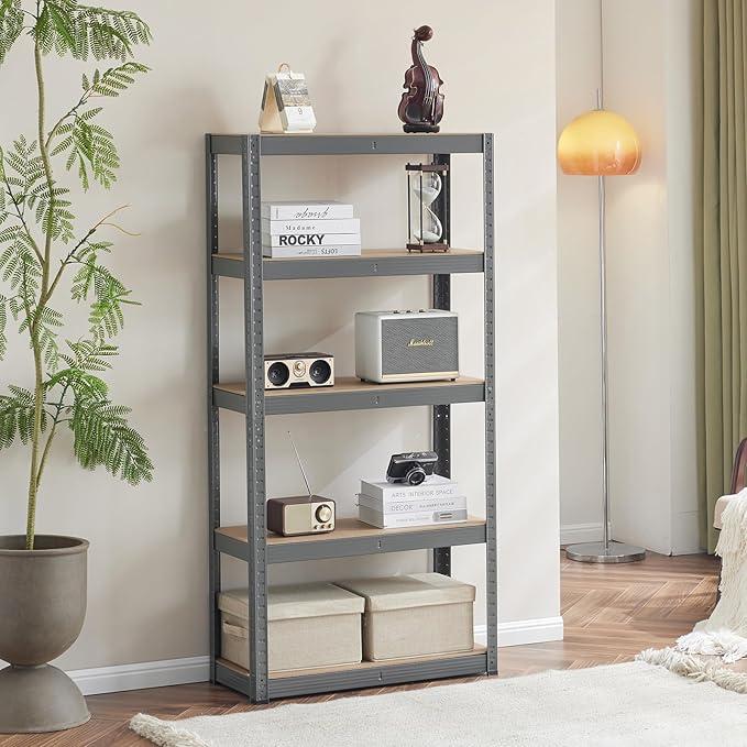 5-Tier Storage Shelves, Adjustable Shelving Unit, 60 x 30 x 12 Inches, Load 2920 lb, Multipurpose Shelf Kitchen Garage Pantry Closet, Grey