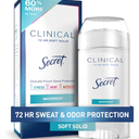 Secret Clinical Strength Antiperspirant Deodorant for Women, Waterproof, 3X Stress Protection, 72hr Sweat & Odor Protection, PH Balancing Minerals, Soft Solid, 2.6 oz