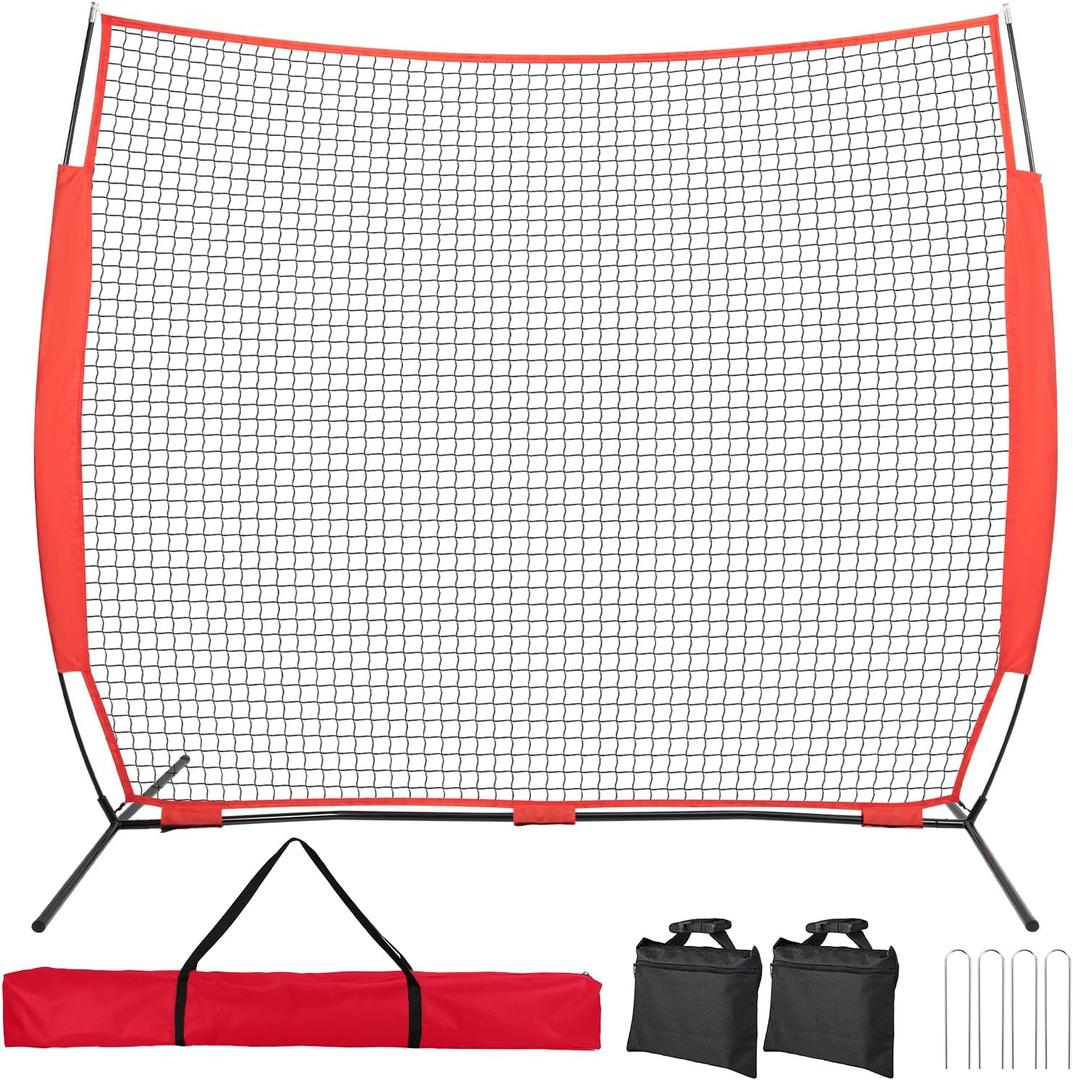 7x7ft  Portable Sport Net with Handbag and 12 Ground Nails. Stable Backstop Net for Softball, Lacrosse, Soccer, Baseball. Ball Stop Equipment for Backyard Garden TrainingOnly Block, Red 