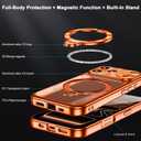 for iPhone 17 Pro Max Case with 360 Spin Stand & CD Metal Ring | Military-Grade Shockproof | Compatible with MagSafe & Camera Lens Protection | Slim Clear Back & Plating Anti-Yellowing (Orange)