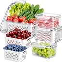 8 Pieces Fruit Storage Container for Fridge, 4Pack Plastic Fruit Containers for Fridge with Removable Colander, Container for Fruit Berry Salad Lettuce, BPA Free Kitchen Refrigerator Organizers