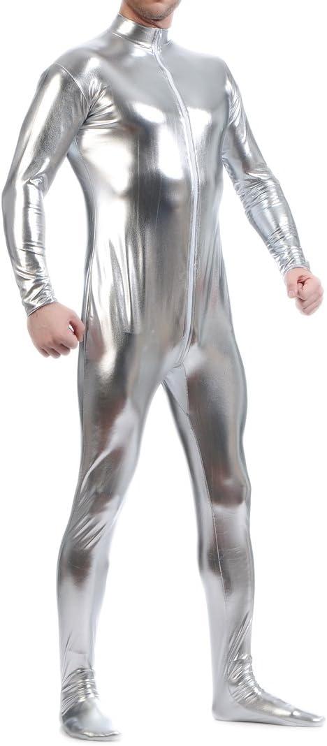 Seeksmile Unisex Metallic Bodysuit Zentai without Hood Adult Shiny One Piece Spandex Body Suit Halloween Costume (XXX-Large, Silver)