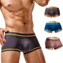 Mens Trunks Underwear Soft Ribbed Cotton Boxer Briefs for Men Low Rise Breathable Stretchy Comfort Pouch Design (Grey+blue+brown(3 Pack)), XL