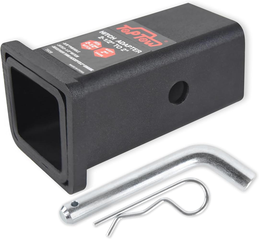 TOPTOW 64028HP Trailer Hitch Adapter 2-1/2" to 2" Hitch Reducer Sleeve Carbon Steel, 5/8 inch Pin & Clip Included