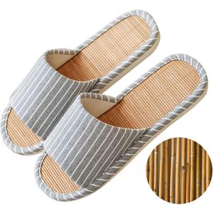 Odor-resistant Japanese Bamboo House Slippers for Sweaty Feet for Summer Cooling Slippers with Non-slip Soft Sole for Tatami and Indoor Easy to Clean (9.5-10.5 Wide Women/8-9 Wide Men, Grey)