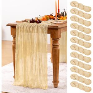 Champagne Gold Cheesecloth Table Runner 12 Pack Spring Easter Table Runners Boho Gauze 120 Inches Champagne Cheese Cloth Table Decor for Wedding Bridal Baby Shower Parties